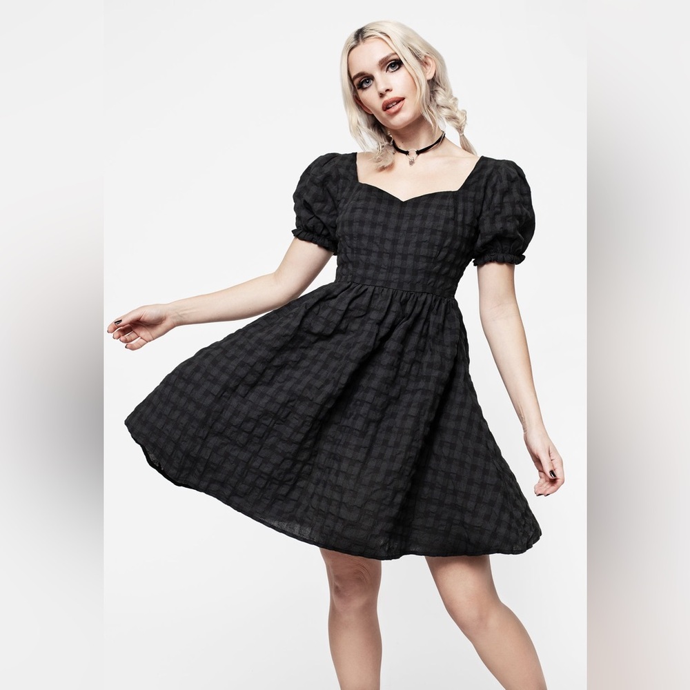 Disturbia Black Puff Sleeve Gingham Mini Dress - Picture 5 of 11